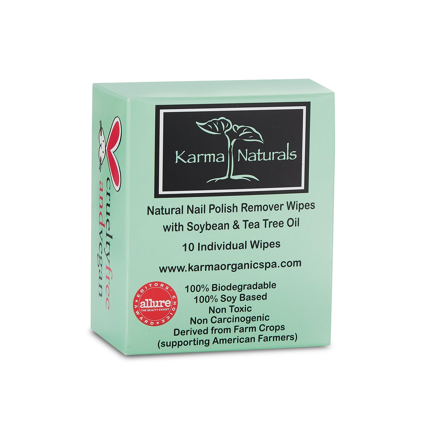 Karma Naturals Tea Tree Oil Nail Polish Remover Wipes bundle -1 Pack of 10 Individually Wrapped Wipes