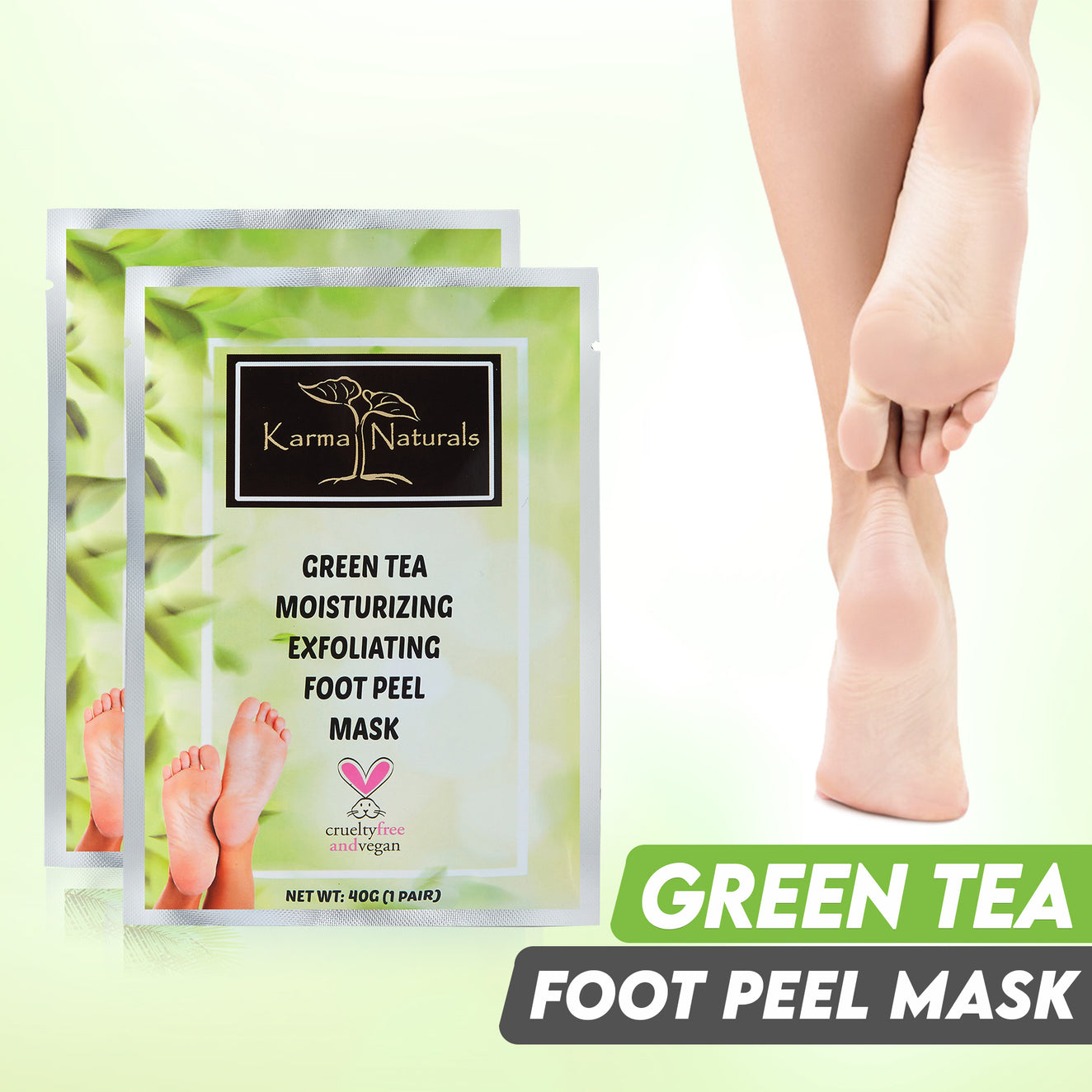 Karma Green Tea Foot Peel Mask – Helps Remove Callus & Repair Cracked Heels by Karma Organic – For Men & Women [2 Pack]