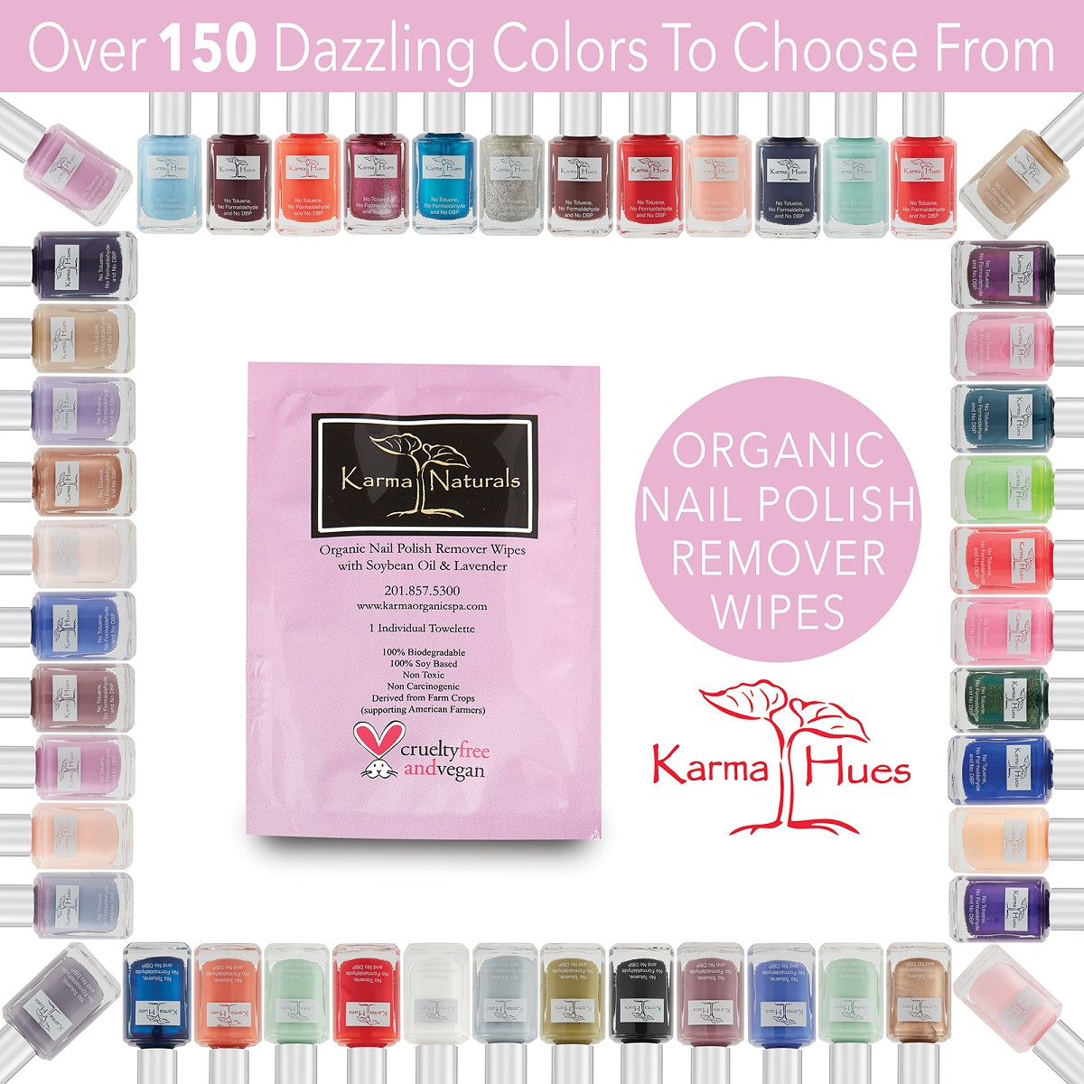 Karma Naturals Nail Polish Remover Wipes with Lavender Oil - 1 Pack of 10 Individually Wrapped Wipes