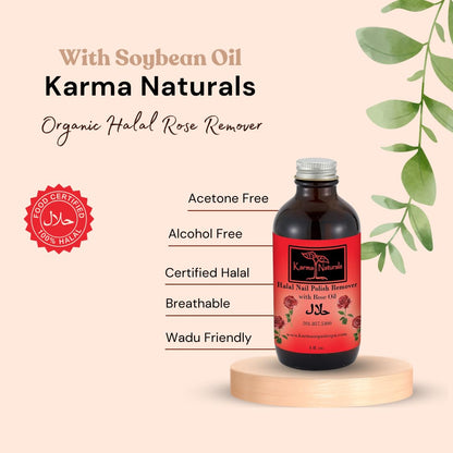 Karma Organic Patented Halal Soy-Based Nail Polish Remover – Non-Toxic Formula with Rose Oil - 4 fl. Oz.