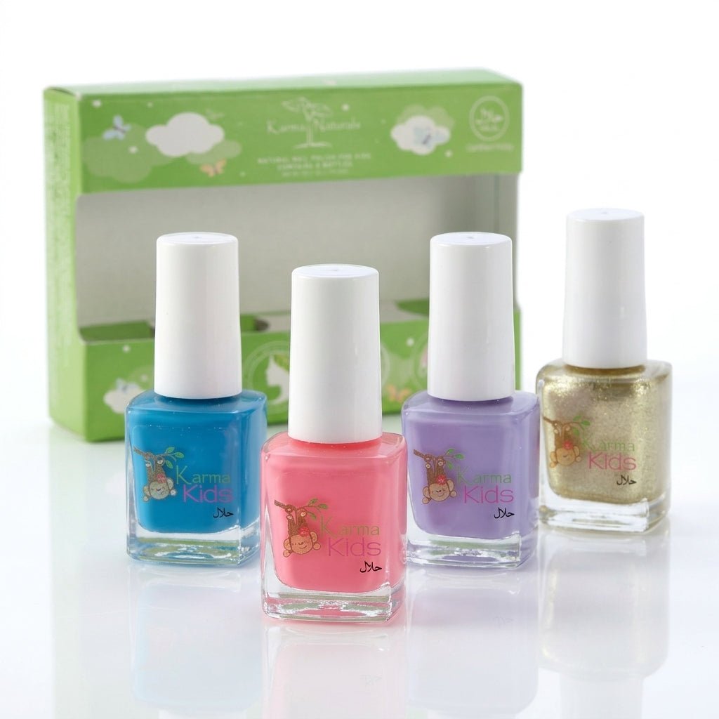 Karma Organic Vegan Non-Toxic Nail Polish – Breathable Cruelty-Free Long-Lasting Nail Color – Kids Certified Halal Nail polish Set of 4