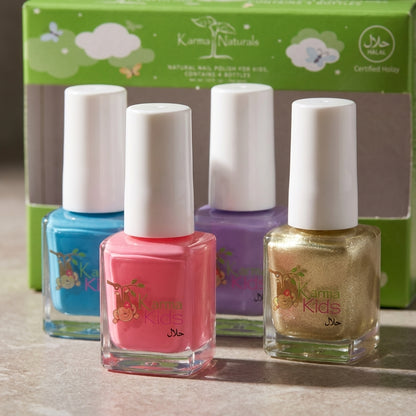 Karma Organic Vegan Non-Toxic Nail Polish – Breathable Cruelty-Free Long-Lasting Nail Color – Kids Certified Halal Nail polish Set of 4
