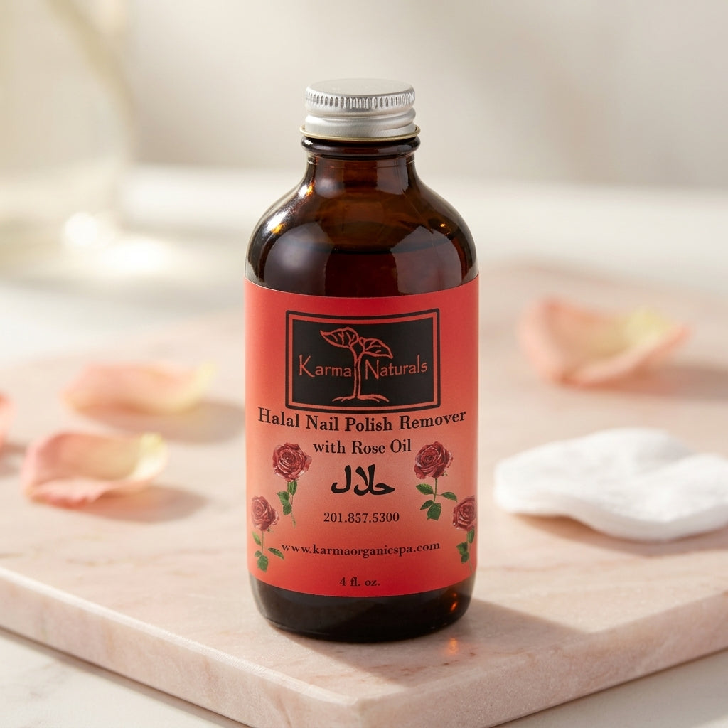 Karma Organic Patented Halal Soy-Based Nail Polish Remover – Non-Toxic Formula with Rose Oil - 4 fl. Oz.