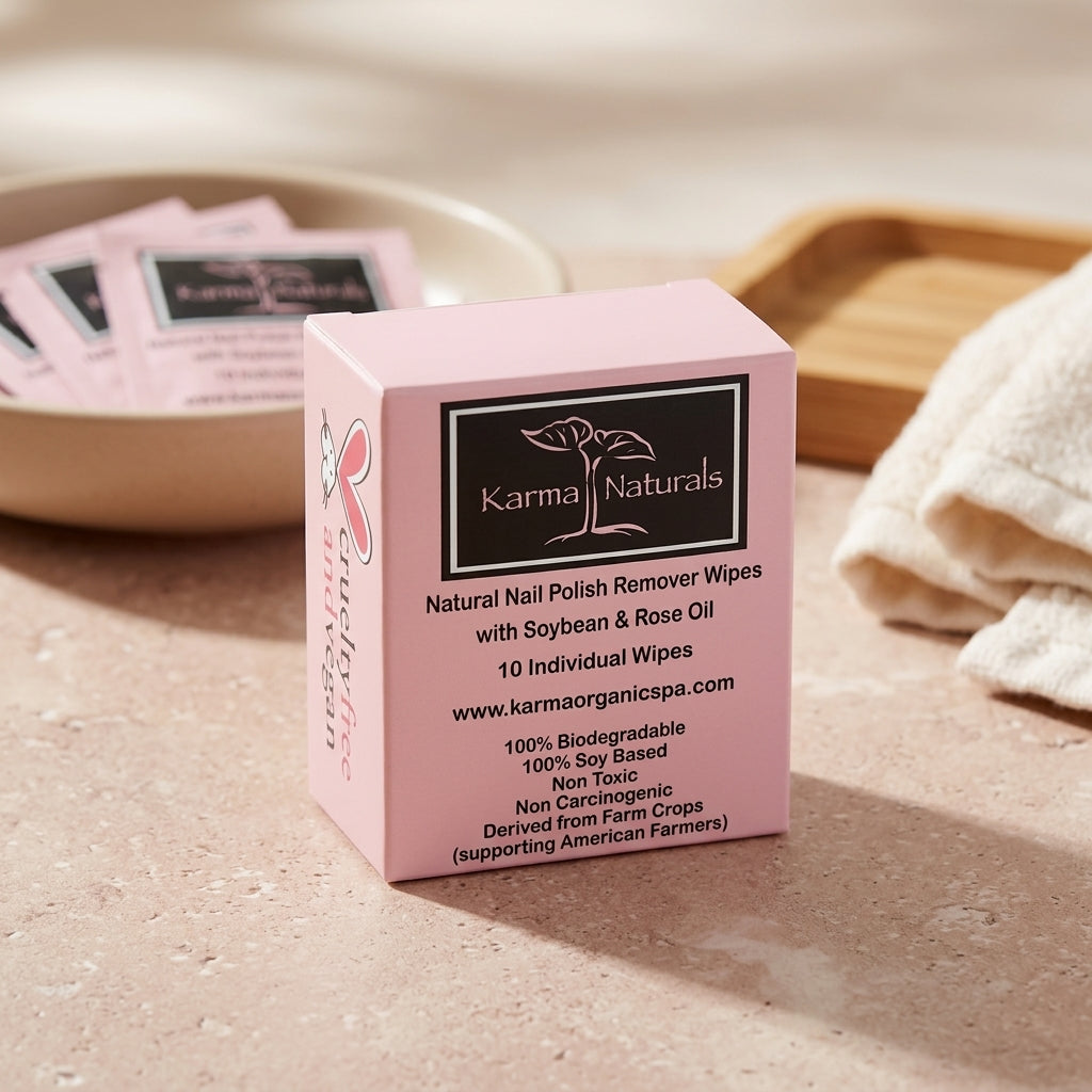 Karma Organic Patented Nail Polish Remover Wipes – Non-Toxic Rose Oil Formula – Individually Wrapped Wipes (10 Count)