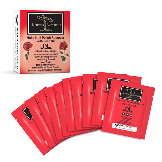 Karma Organic Patented Nail Polish Remover Wipes – Non-Toxic Halal Rose Oil Formula – Individually Wrapped Wipes (10 Count)