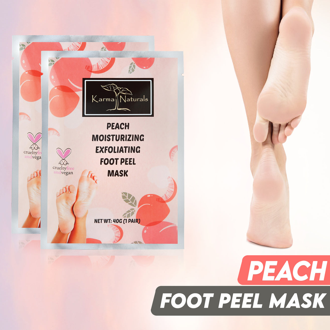 Karma Peach Foot Peel Mask – Helps Remove Callus & Repair Cracked Heels by Karma Organic – For Men & Women [2 Pack]