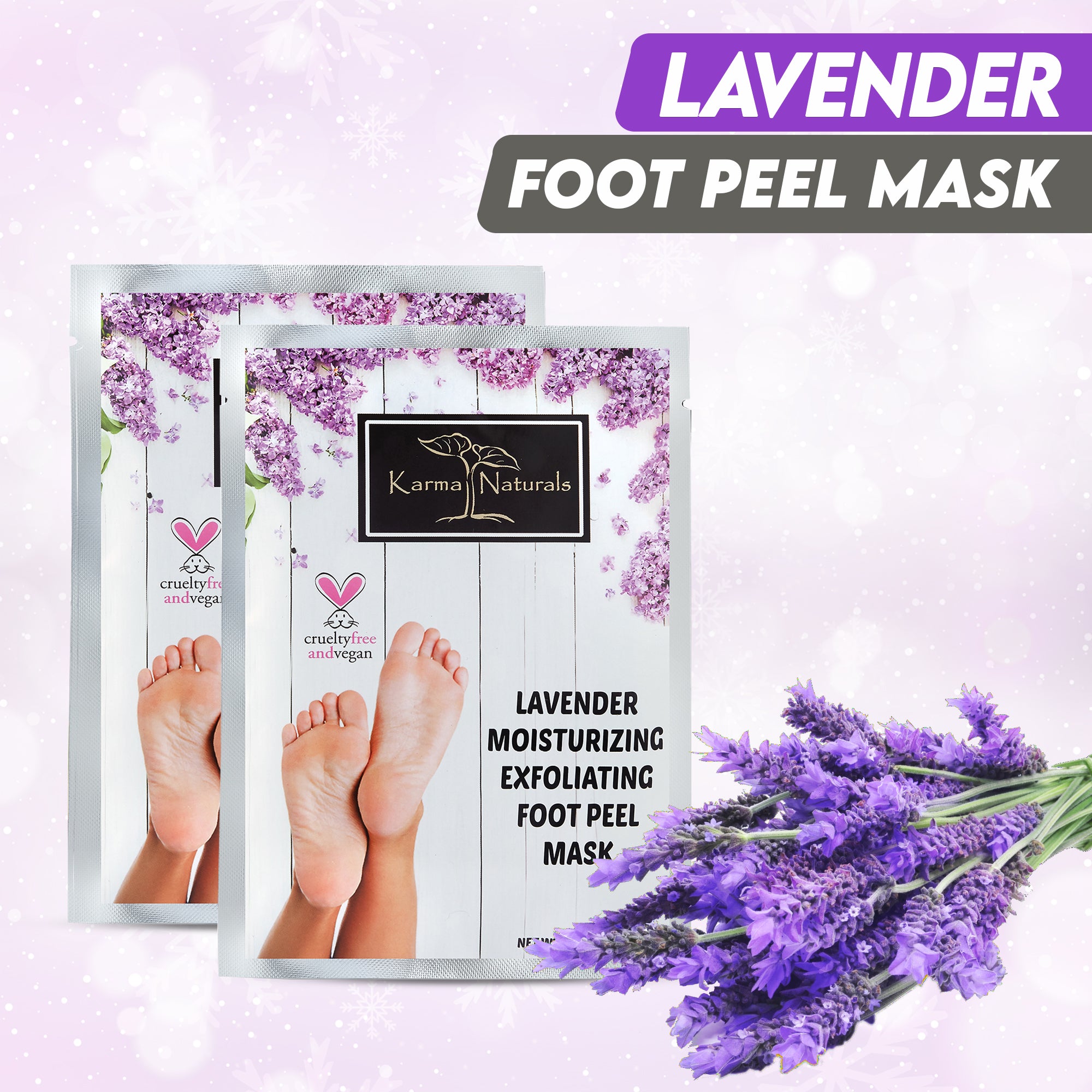 Karma lavender Foot Peel Mask – Helps Remove Callus &amp; Repair Cracked Heels by Karma Organic – For Men &amp; Women [2 Pack]