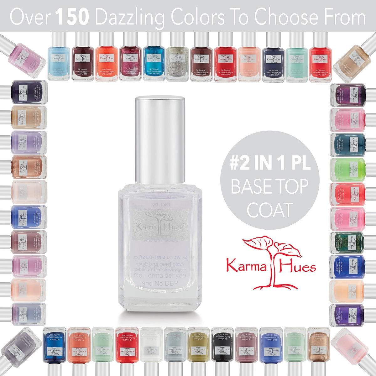 2 in 1 Base & Top Coat -Nail Polish; Non-Toxic, Vegan, and Cruelty-Free (2IN1PL)