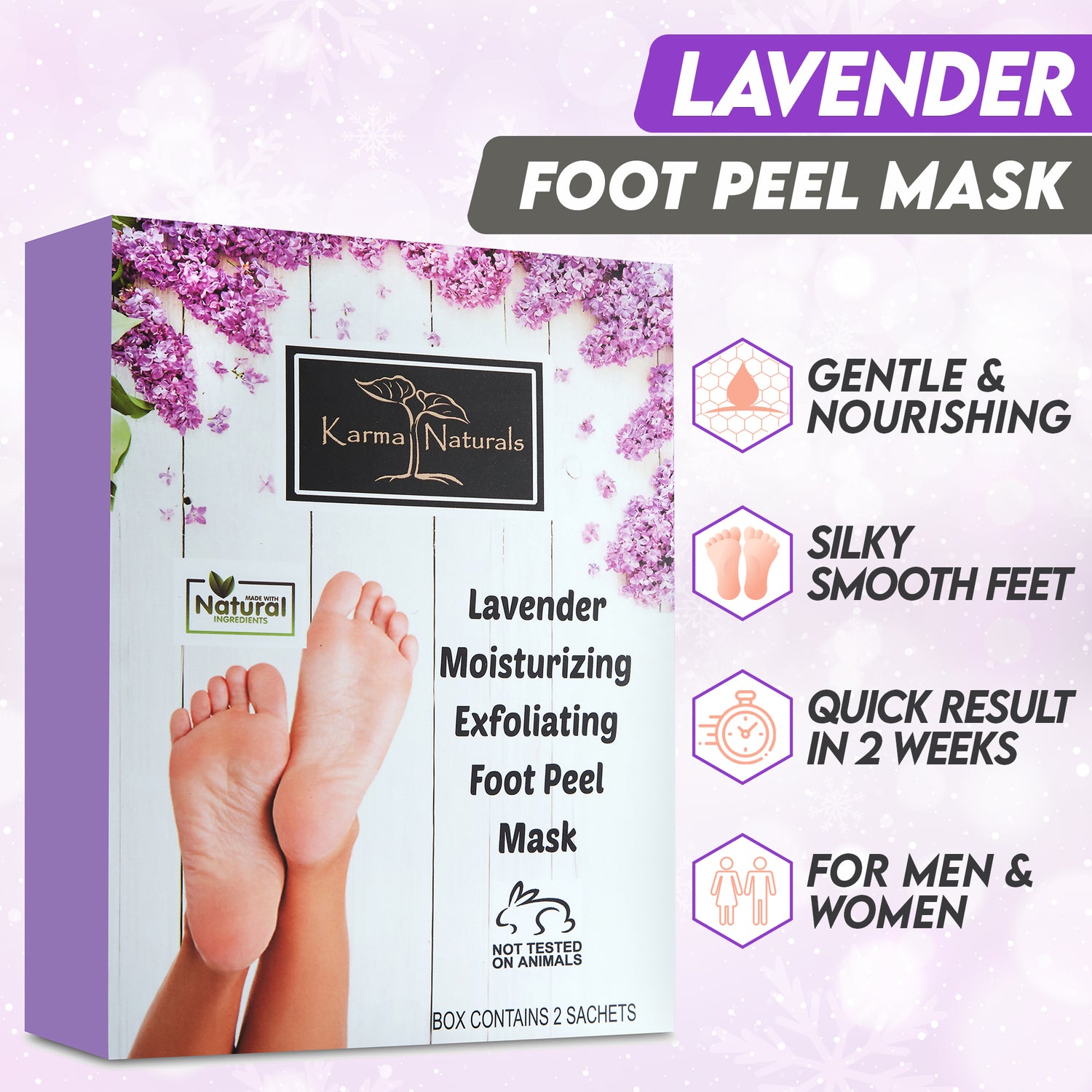 Karma lavender Foot Peel Mask – Helps Remove Callus &amp; Repair Cracked Heels by Karma Organic – For Men &amp; Women [2 Pack]
