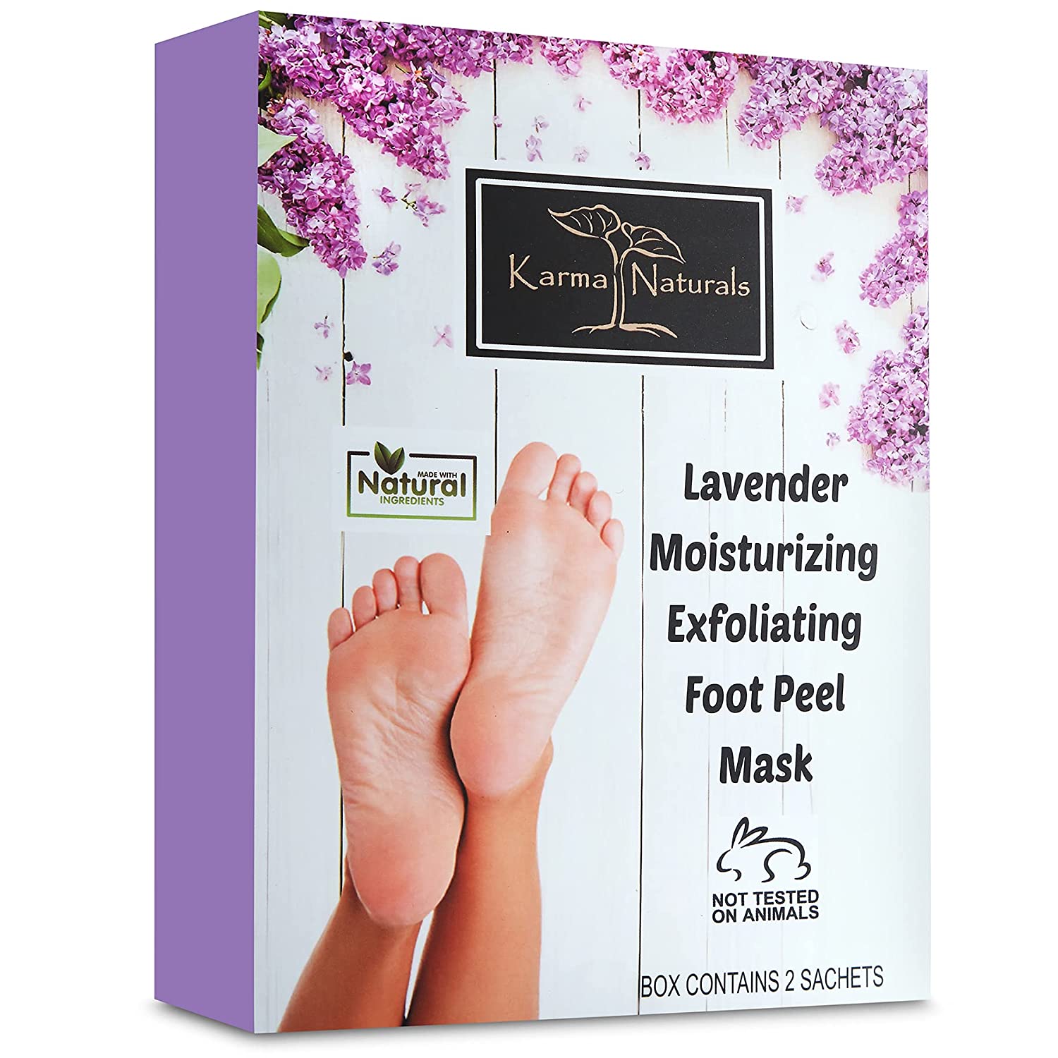 Karma lavender Foot Peel Mask – Helps Remove Callus &amp; Repair Cracked Heels by Karma Organic – For Men &amp; Women [2 Pack]