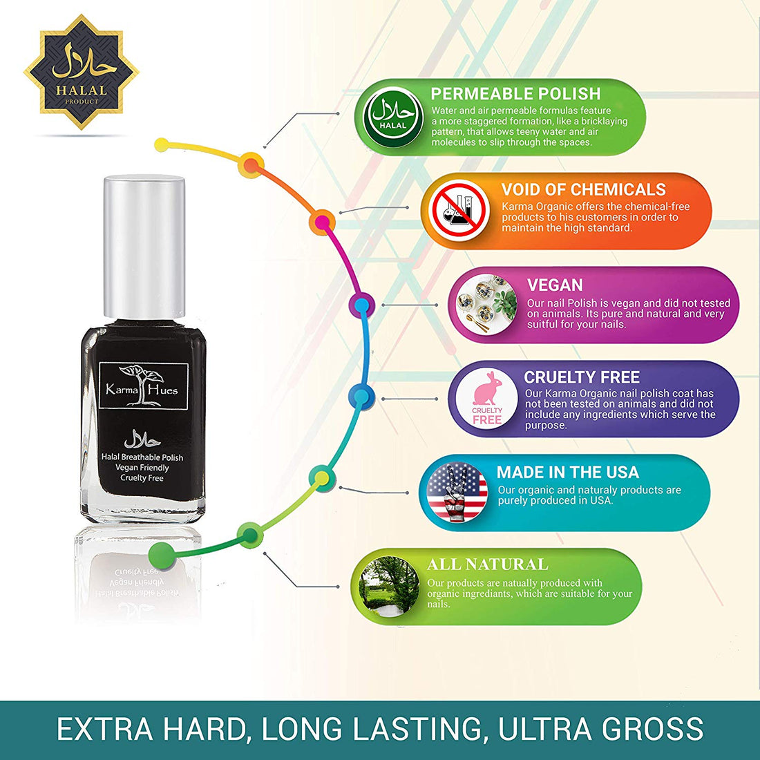 Laila - Karma Halal Certified Nail Polish; Vegan, and Cruelty-Free Oxygen Permeable Wudu Friendly Nail Enamel (H15
