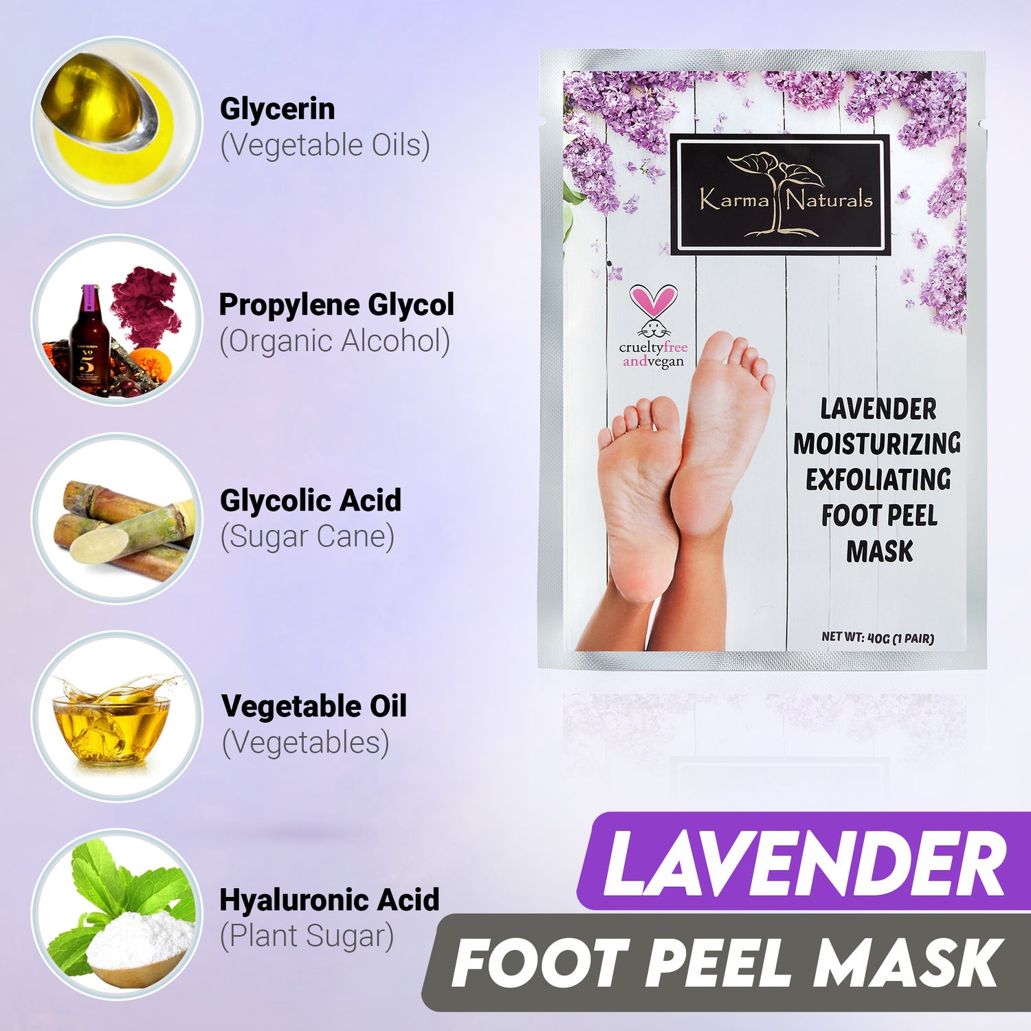 Karma lavender Foot Peel Mask – Helps Remove Callus &amp; Repair Cracked Heels by Karma Organic – For Men &amp; Women [2 Pack]