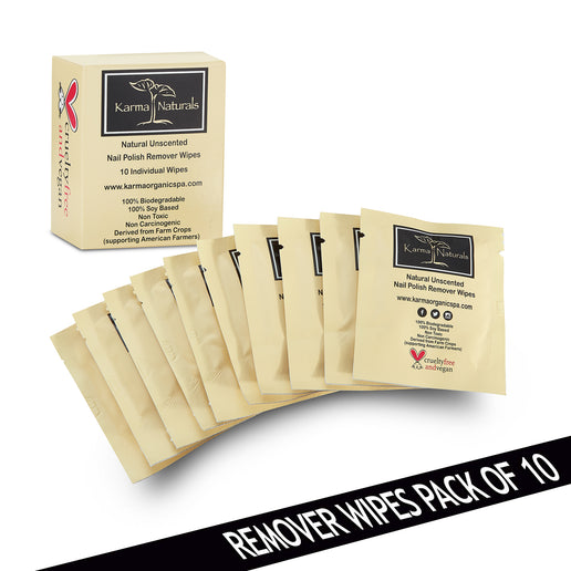 Karma Organic Patented Nail Polish Remover Wipes – Non-Toxic Unscented with Vitamin E Oil Formula – Individually Wrapped Wipes (10 Count)