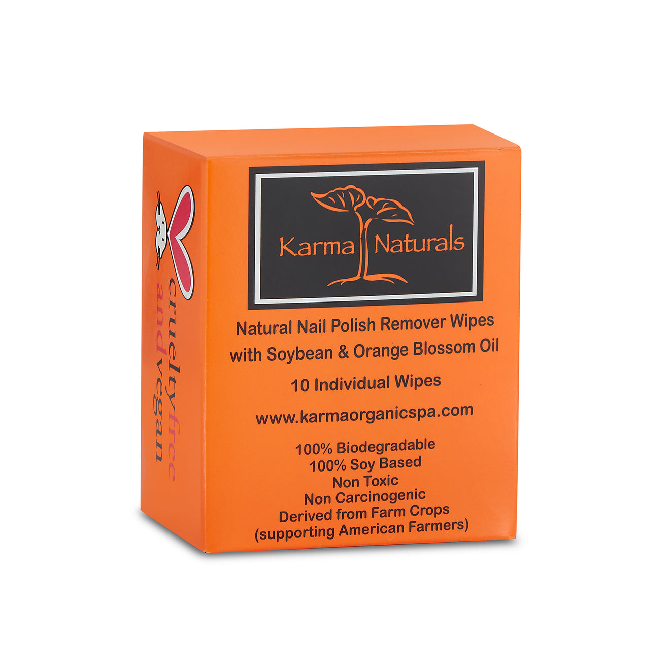 Karma Orange Blossom Nail Polish Remover Wipes; Non-Toxic, Vegan, Cruelty-Free – Pack of 10
