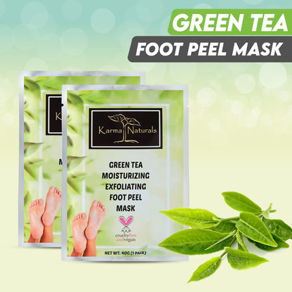 Karma Green Tea Foot Peel Mask – Helps Remove Callus &amp; Repair Cracked Heels by Karma Organic – For Men &amp; Women [2 Pack]