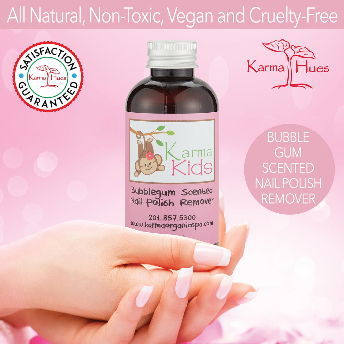 Karma Organic Patented Soy-Based Nail Polish Remover – Non-Toxic Formula with 4 fl oz Bubblegum Scented