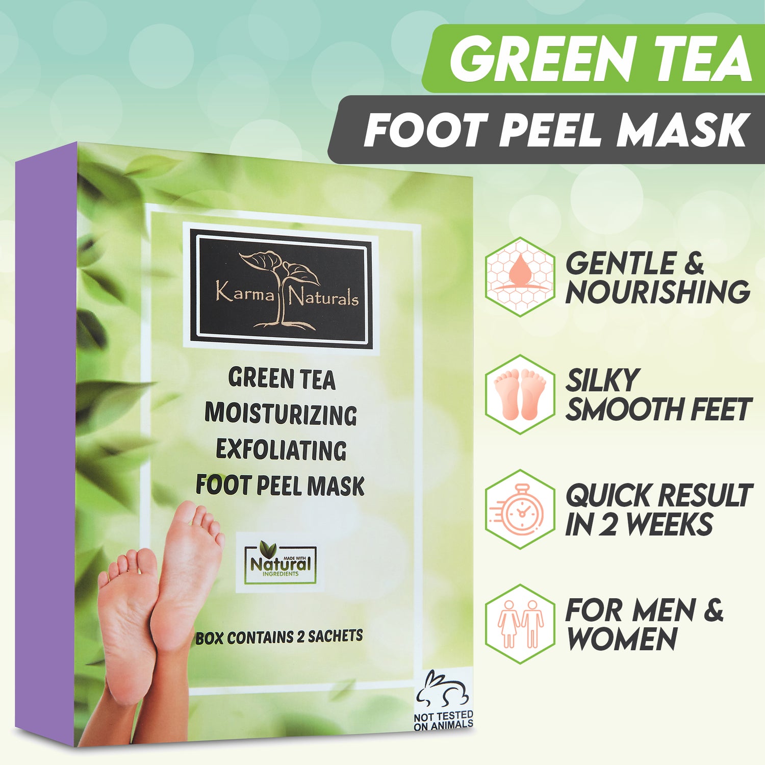 Karma Green Tea Foot Peel Mask – Helps Remove Callus &amp; Repair Cracked Heels by Karma Organic – For Men &amp; Women [2 Pack]