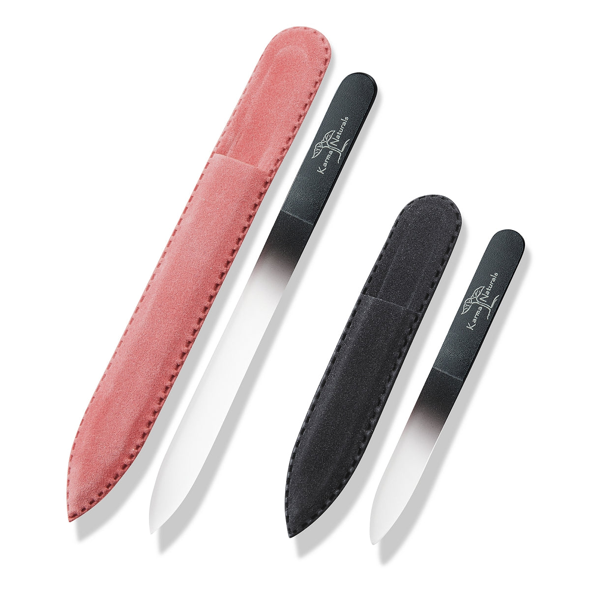 Karma Naturals Set of 2 Glass Nail Files; in Blue and Pink Velvet Pouches